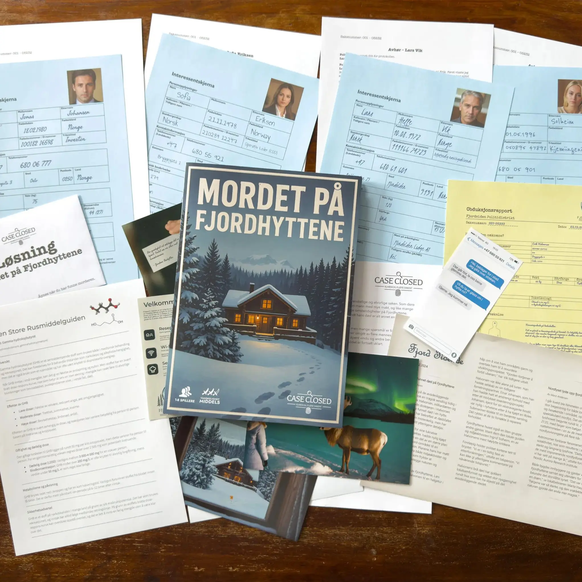 Saksmappe til Mordet på Fjordhyttene med dokumenter